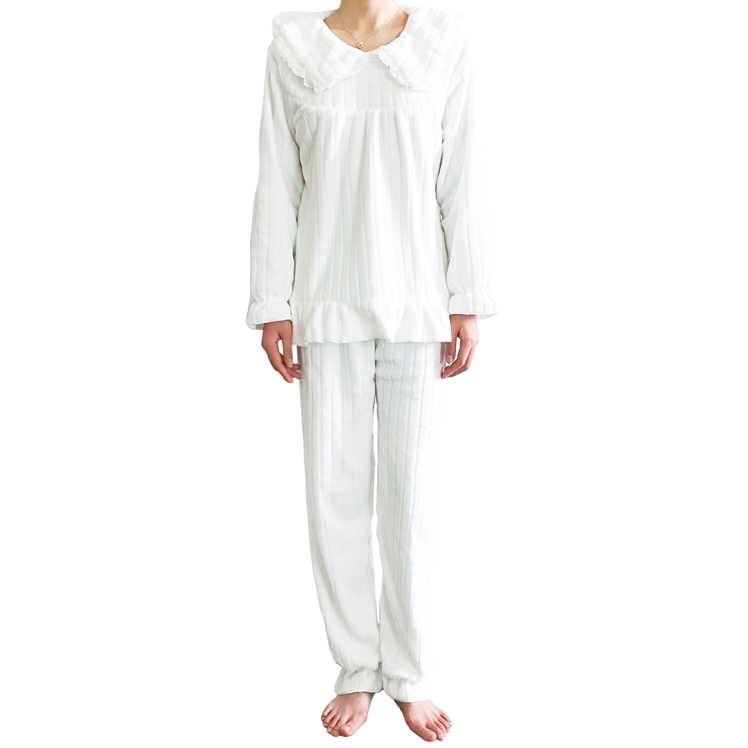 Femofit Women Pure Cotton Pajamas Set with Flat Collar Long